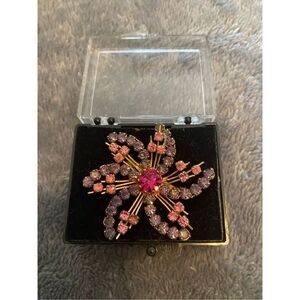 Vintage Star Burst Flower Pin Brooch Jewelry Floral Pink Purple Tone